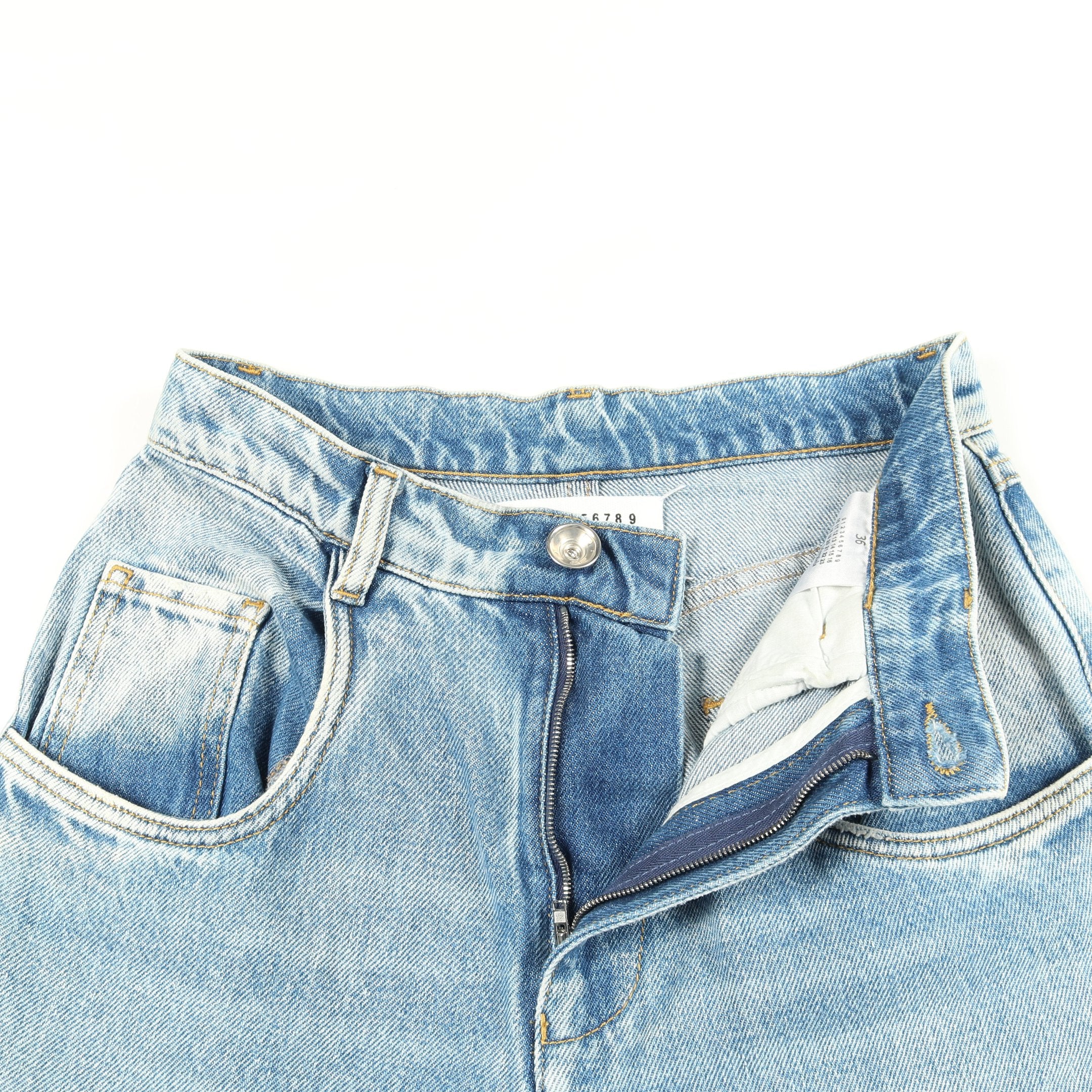 デニムジーンズ スラッシュディテール デニムパンツ コットン ブルー