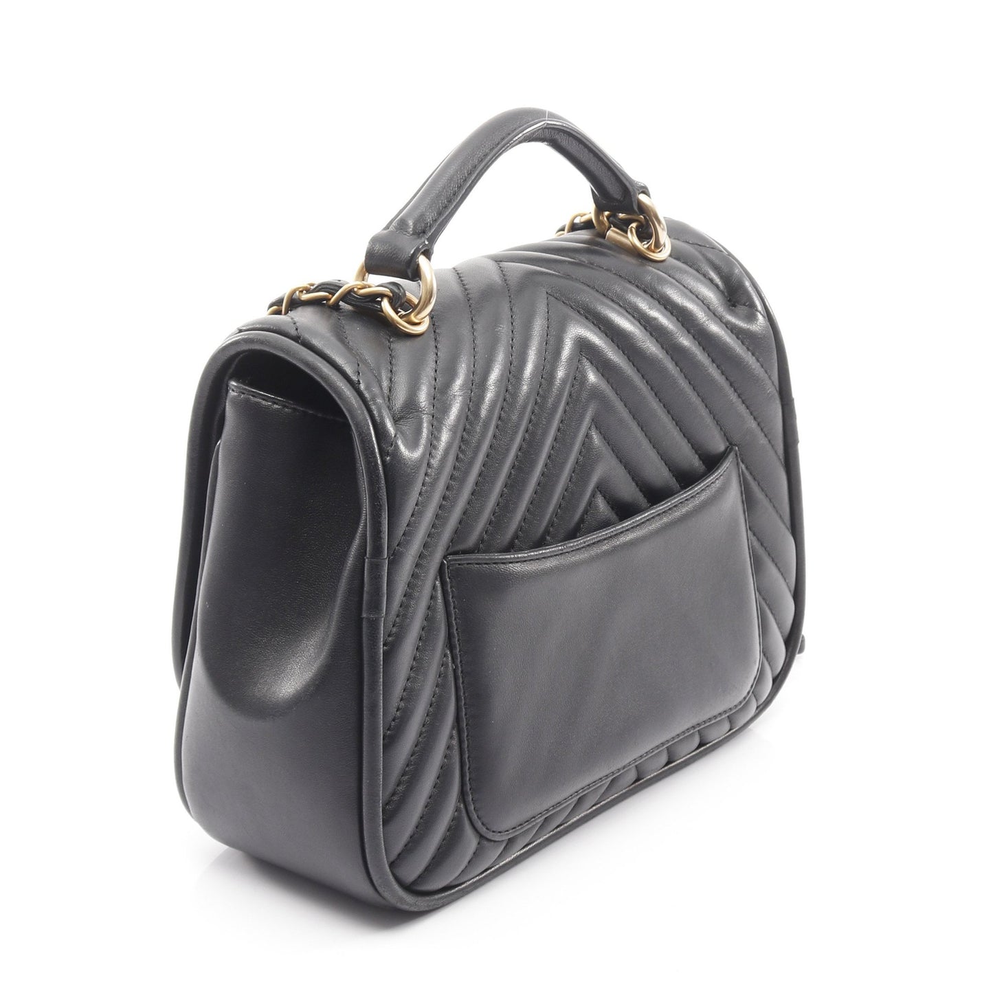 Vステッチ シェブロン チェーンショルダーバッグ ラムスキン ブラック ゴールド金具 2WAY シャネル バッグ CHANEL