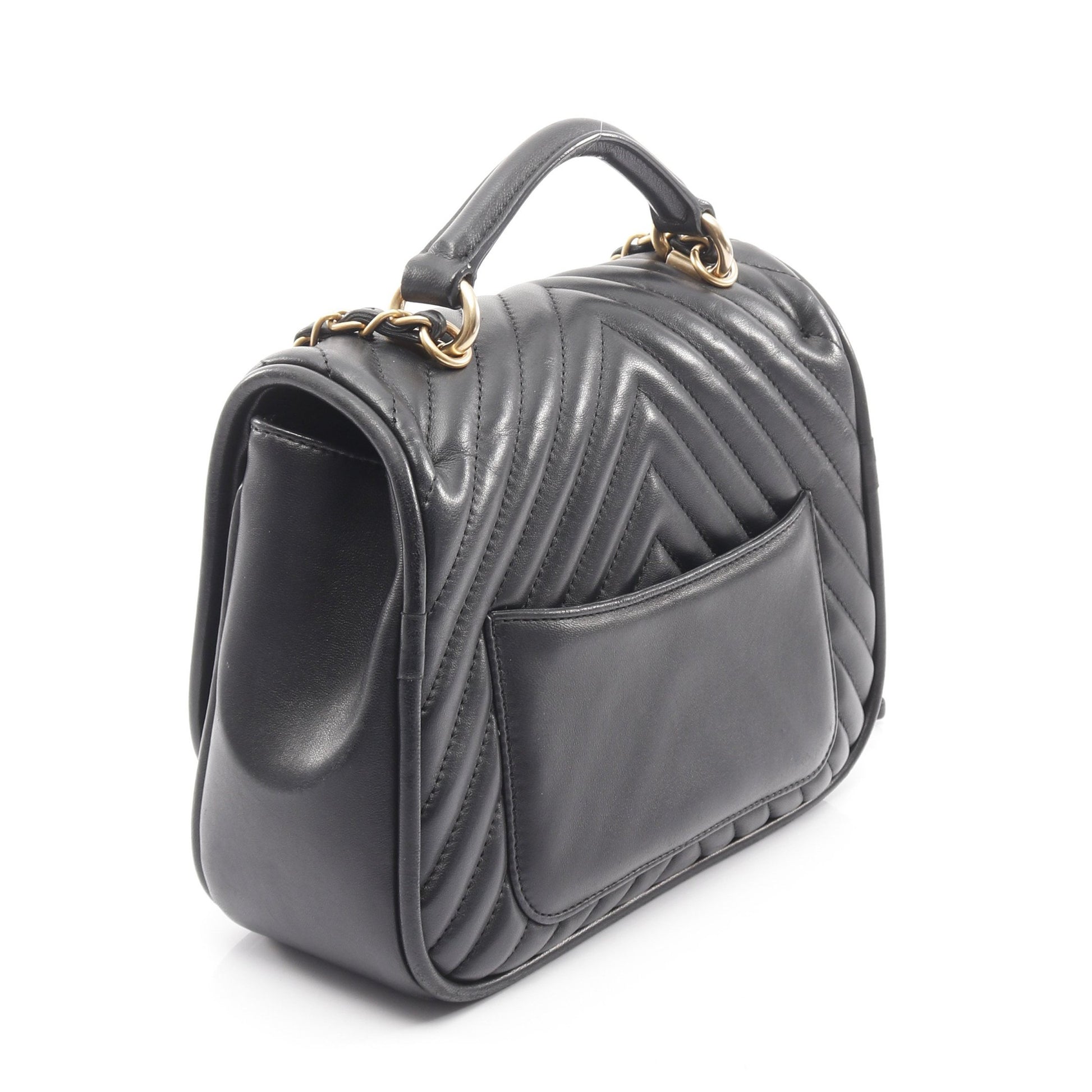 Vステッチ シェブロン チェーンショルダーバッグ ラムスキン ブラック ゴールド金具 2WAY シャネル バッグ CHANEL