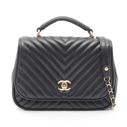 Vステッチ シェブロン チェーンショルダーバッグ ラムスキン ブラック ゴールド金具 2WAY シャネル バッグ CHANEL