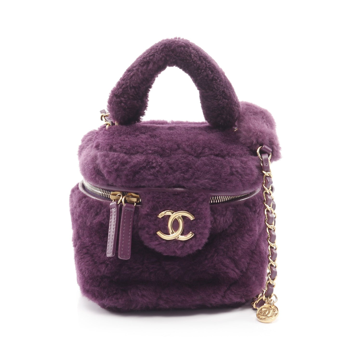 マトラッセ バニティ チェーンショルダーバッグ ファー パープル ゴールド金具 2WAY シャネル バッグ CHANEL