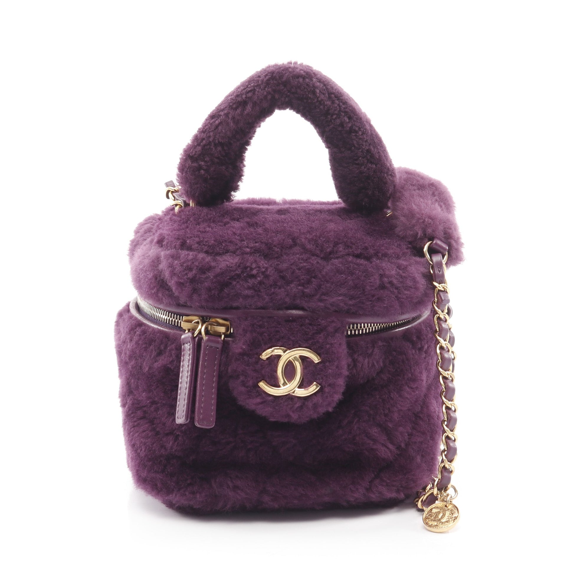 マトラッセ バニティ チェーンショルダーバッグ ファー パープル ゴールド金具 2WAY シャネル バッグ CHANEL