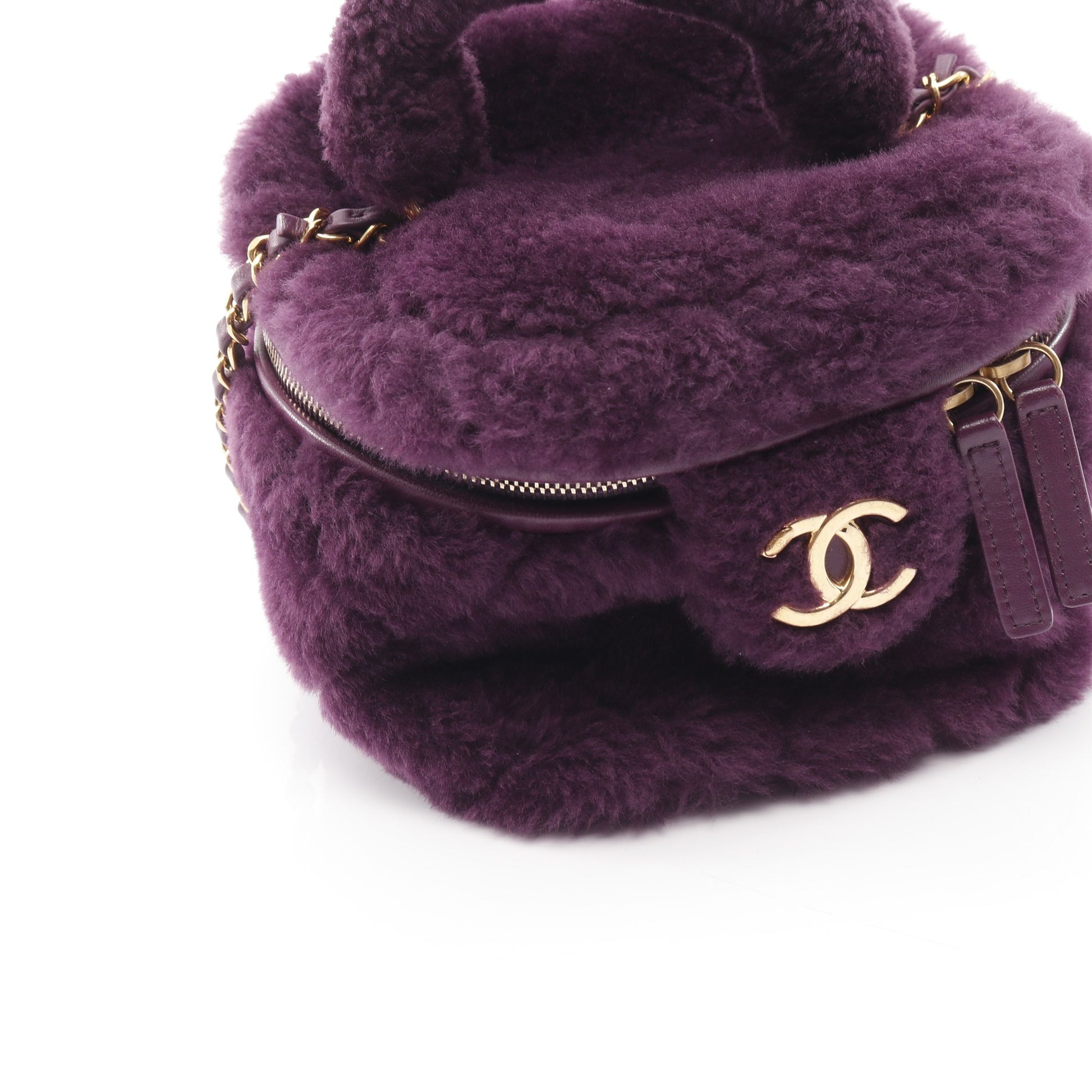 マトラッセ バニティ チェーンショルダーバッグ ファー パープル ゴールド金具 2WAY シャネル バッグ CHANEL
