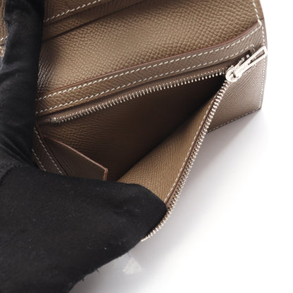 ニュー Hパッサン コンパクト エトゥープ 二つ折り財布 ヴォーエプソン グレーブラウン シルバー金具 K刻印 エルメス 財布・小物 HERMES