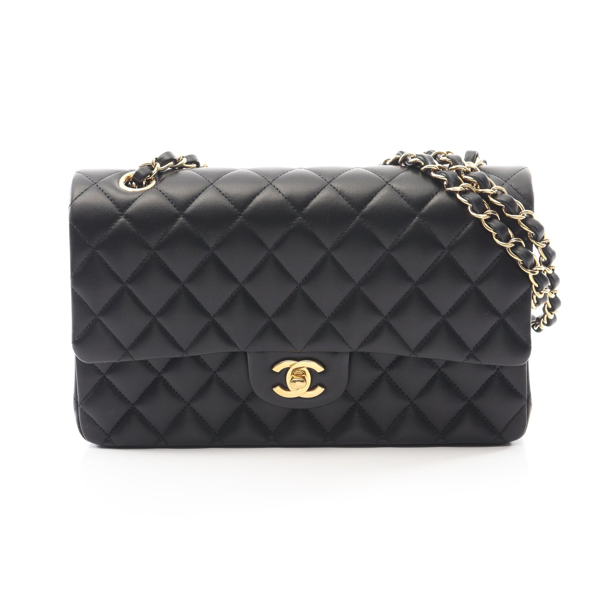 マトラッセ Wフラップ Wチェーンショルダーバッグ ラムスキン ブラック ゴールド金具 シャネル バッグ CHANEL