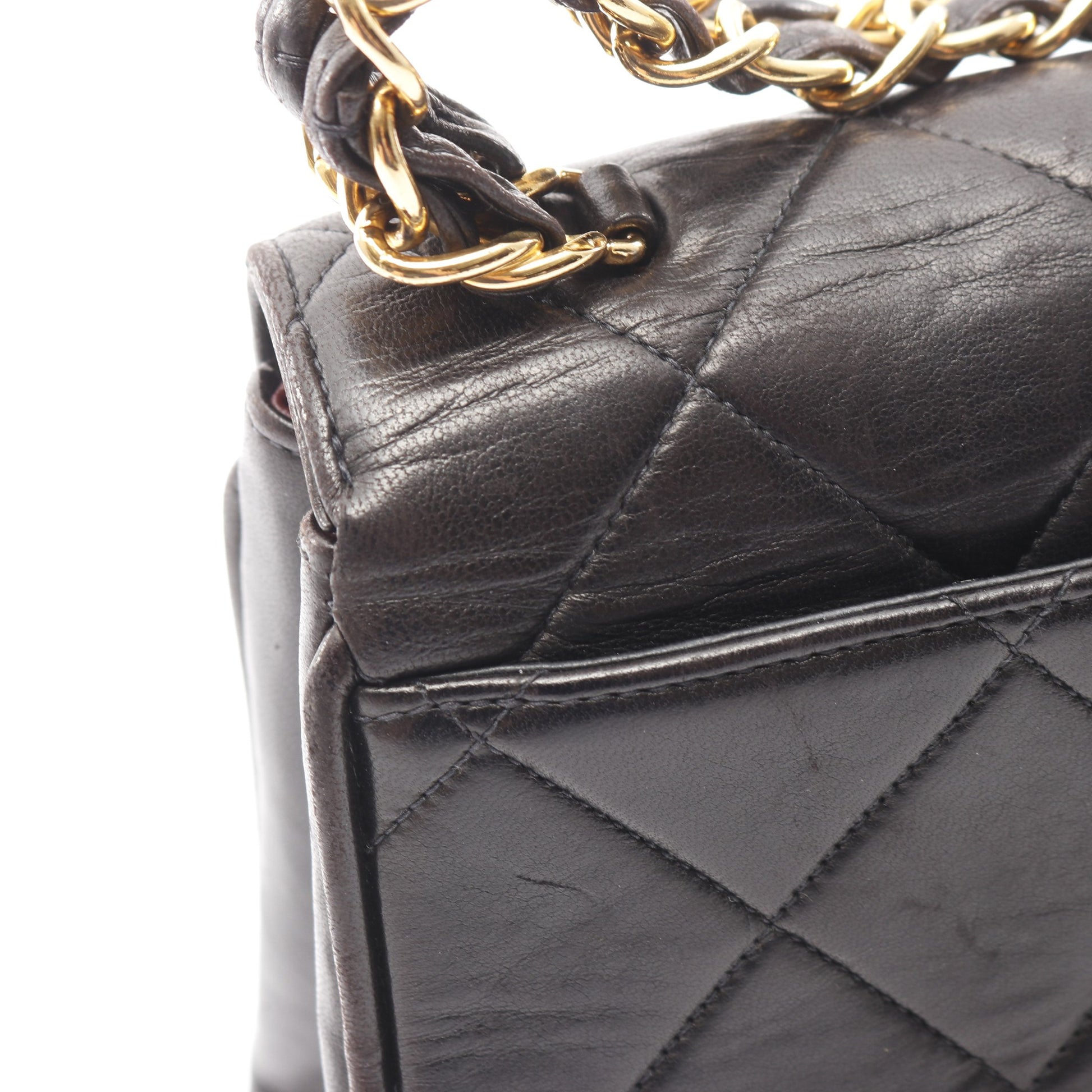 マトラッセ チェーンハンドバッグ ラムスキン ブラック ゴールド金具 シャネル バッグ CHANEL
