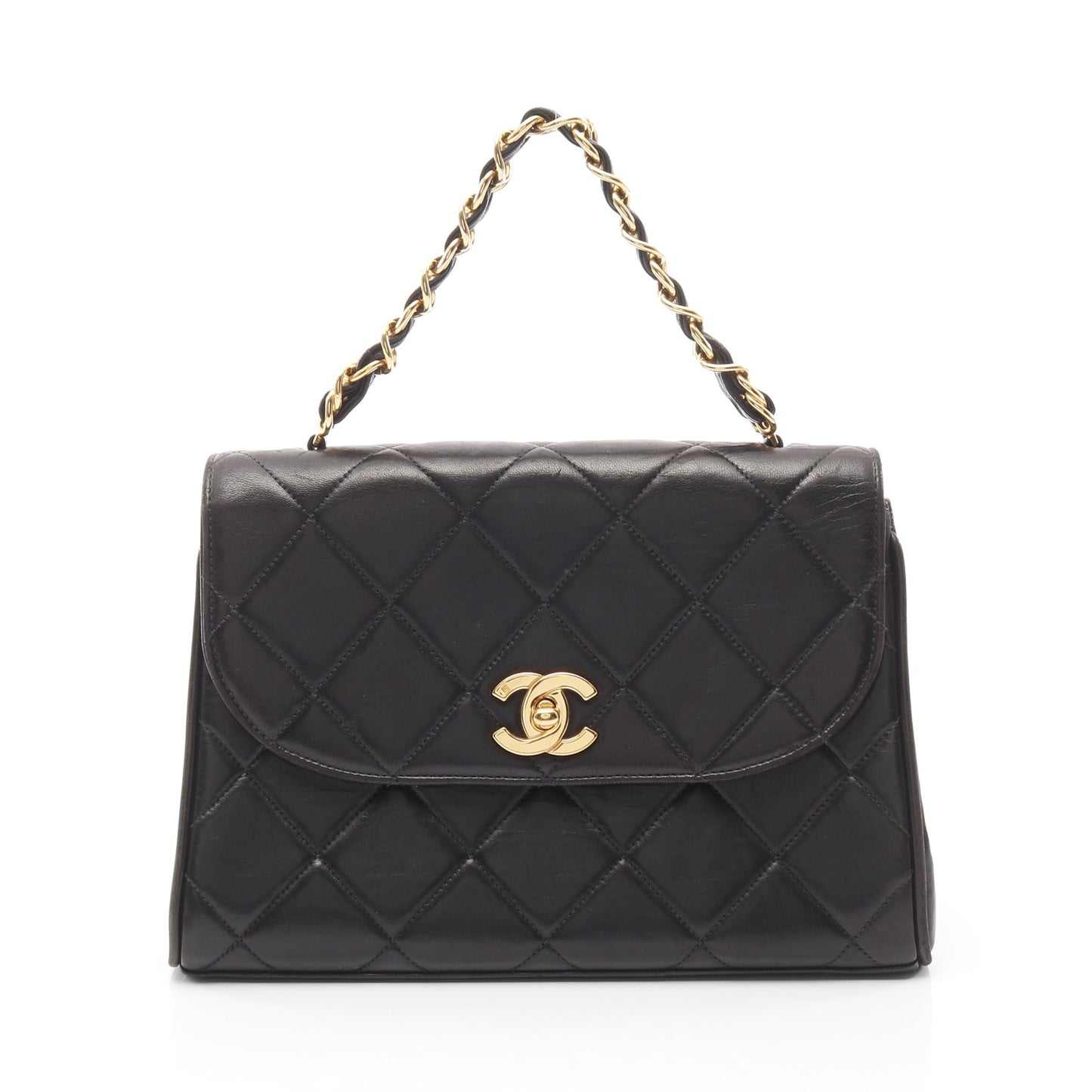 マトラッセ チェーンハンドバッグ ラムスキン ブラック ゴールド金具 シャネル バッグ CHANEL