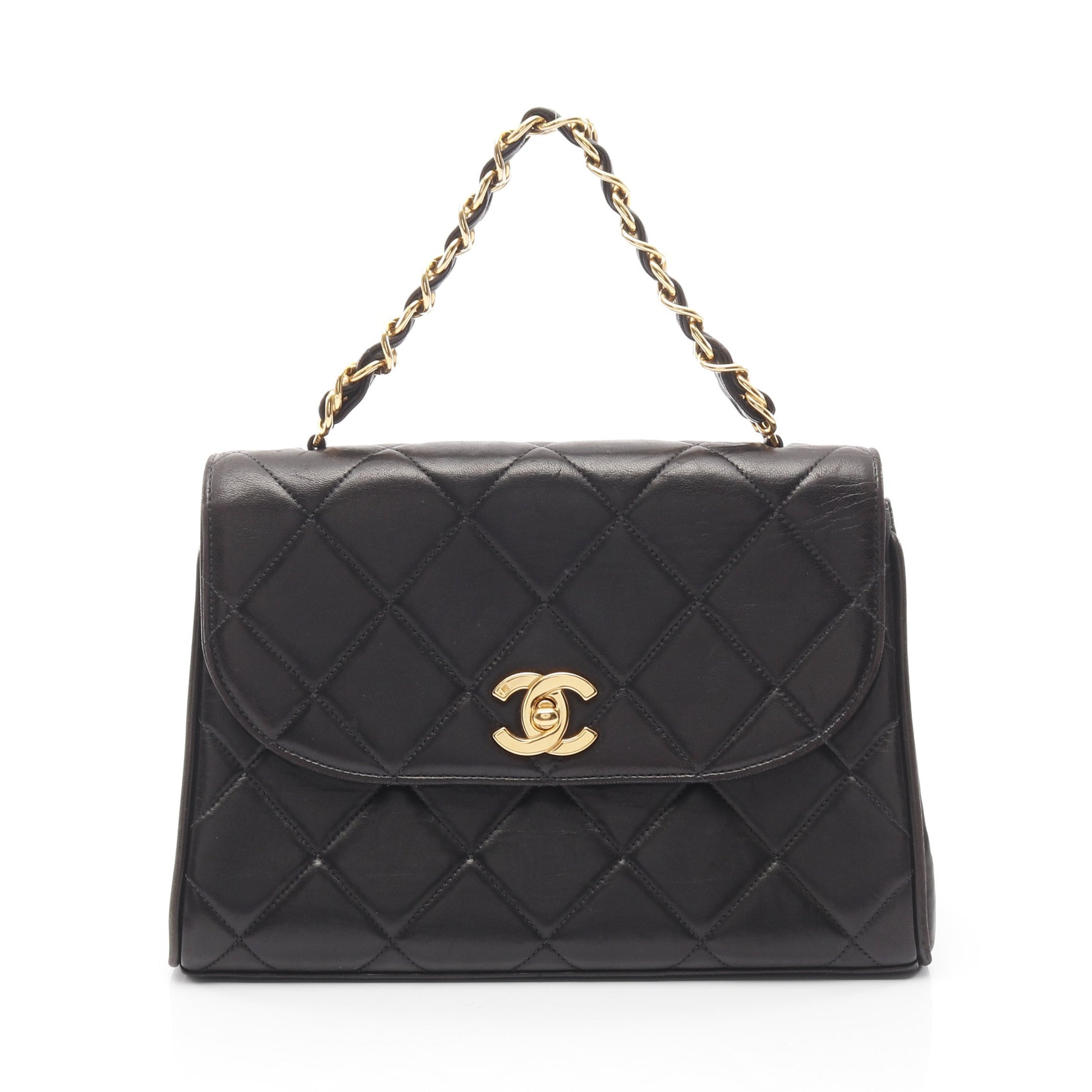 マトラッセ チェーンハンドバッグ ラムスキン ブラック ゴールド金具 シャネル バッグ CHANEL
