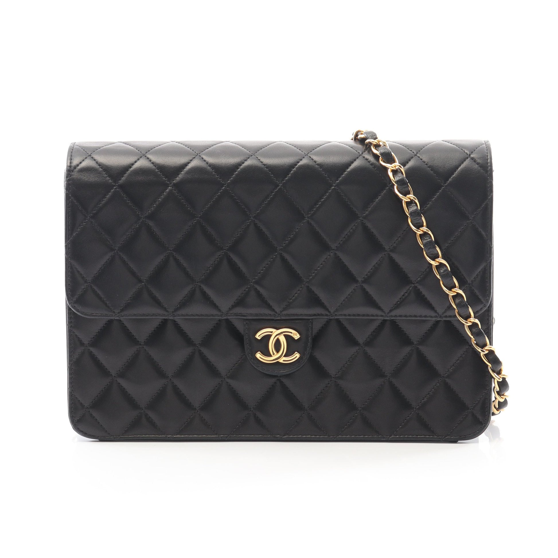 マトラッセ チェーンショルダーバッグ ラムスキン ブラック ゴールド金具 プッシュロック シャネル バッグ CHANEL