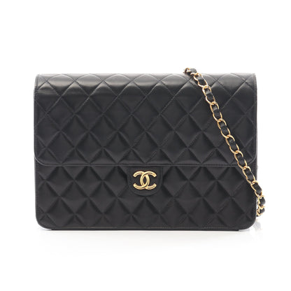 マトラッセ チェーンショルダーバッグ ラムスキン ブラック ゴールド金具 プッシュロック シャネル バッグ CHANEL