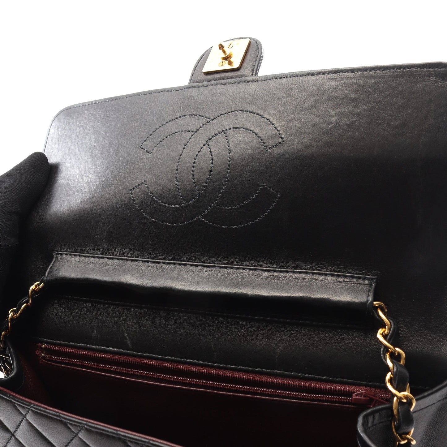 マトラッセ チェーンショルダーバッグ ラムスキン ブラック ゴールド金具 プッシュロック シャネル バッグ CHANEL