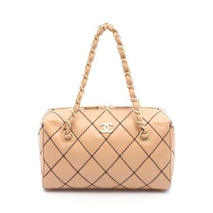 ワイルドステッチ ミニボストンバッグ チェーンハンドバッグ レザー ライトブラウン ゴールド金具 シャネル バッグ CHANEL