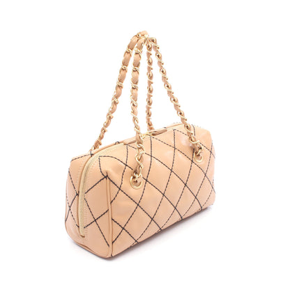 ワイルドステッチ ミニボストンバッグ チェーンハンドバッグ レザー ライトブラウン ゴールド金具 シャネル バッグ CHANEL