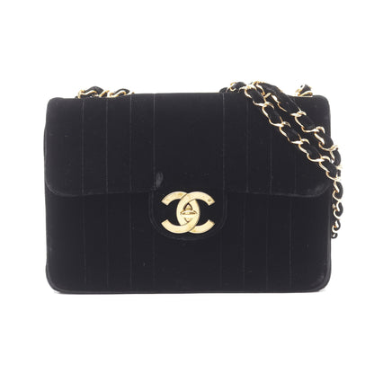 マドモアゼル デカココマーク Wチェーンショルダーバッグ ベロア ブラック ゴールド金具 シャネル バッグ CHANEL
