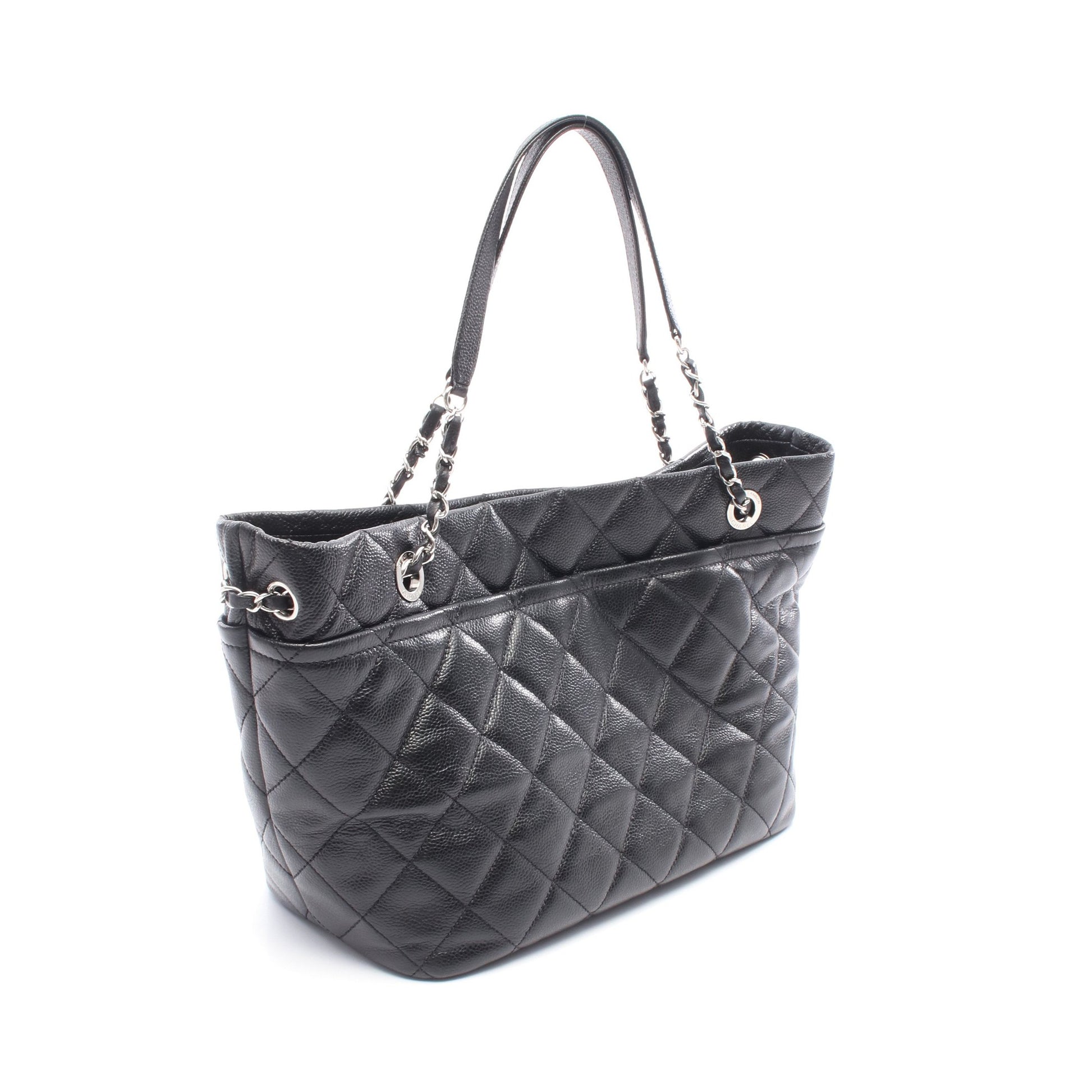 マトラッセ チェーンショルダーバッグ チェーントートバッグ キャビアスキン ブラック シルバー金具 シャネル バッグ CHANEL