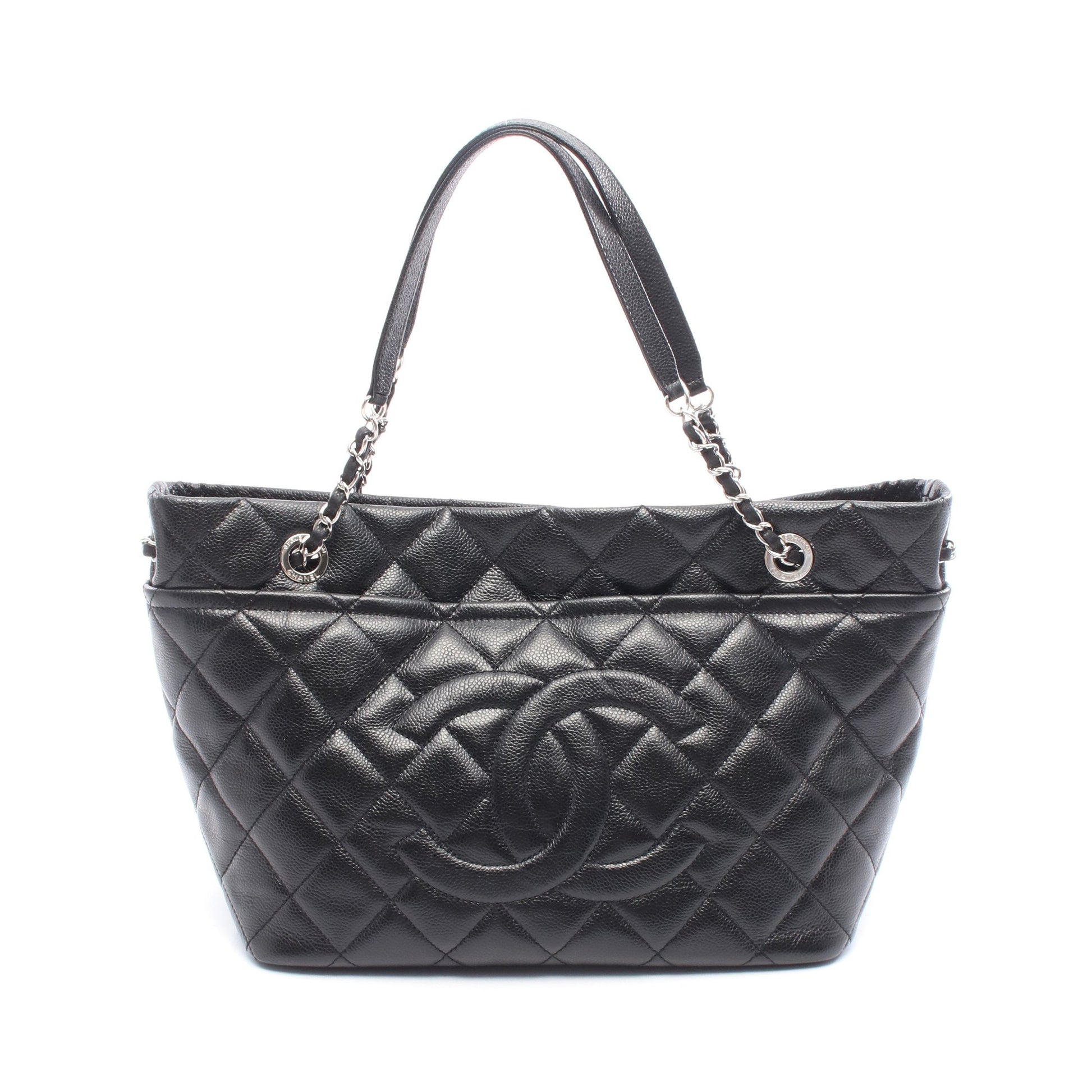 マトラッセ チェーンショルダーバッグ チェーントートバッグ キャビアスキン ブラック シルバー金具 シャネル バッグ CHANEL