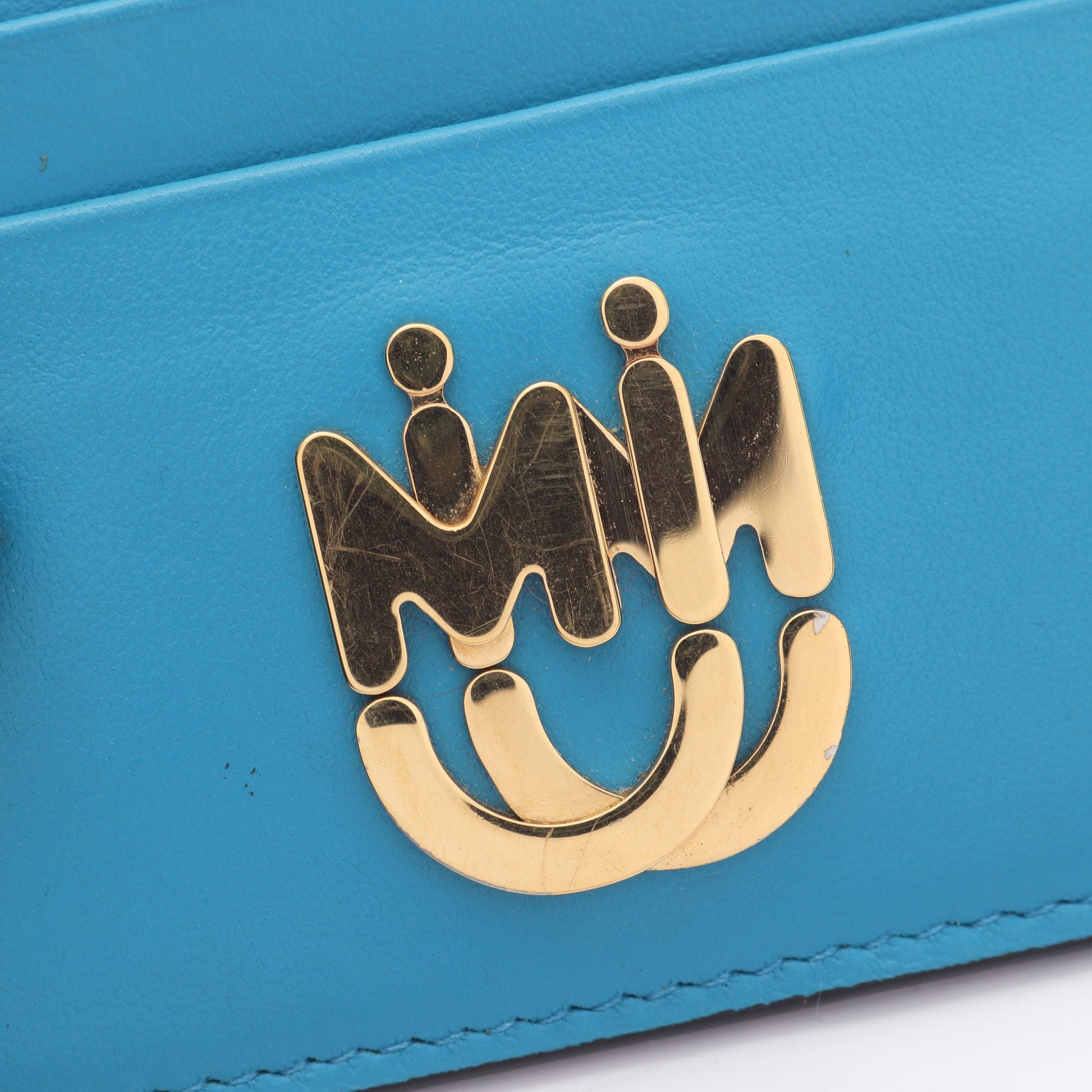 LIGHT CALF カードケース パスケース レザー ブルー ミュウミュウ 財布・小物 miu miu