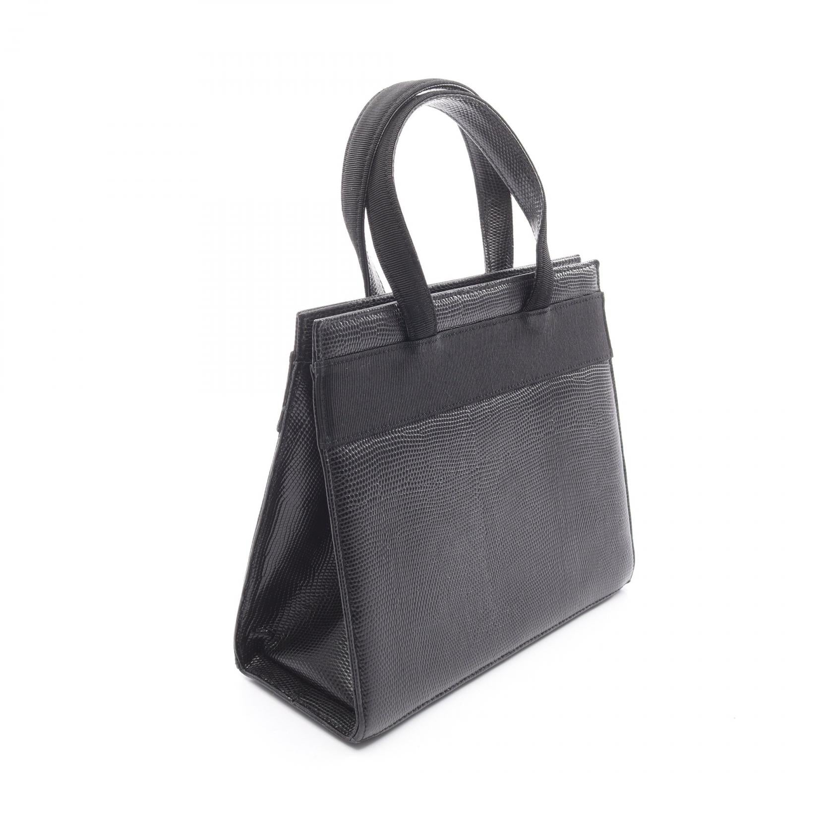 ヴァラリボン ハンドバッグ レザー ブラック リザード型押し