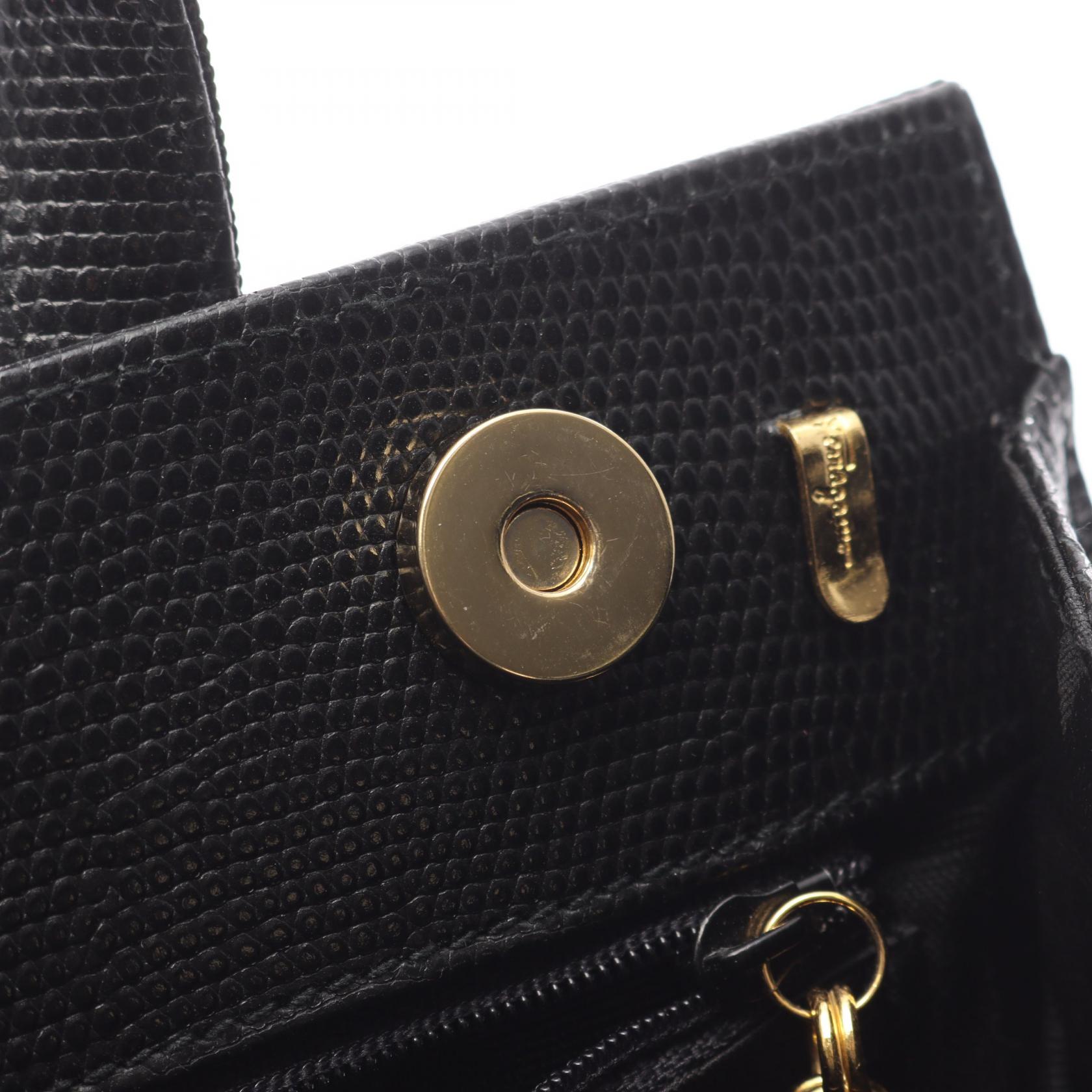 ヴァラリボン ハンドバッグ レザー ブラック リザード型押し