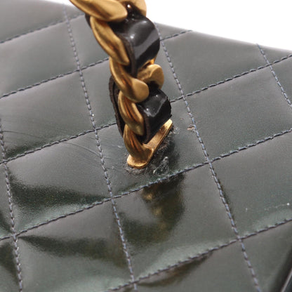 マトラッセ バニティバッグ エナメルレザー ダークグリーン ゴールド金具 ミラー付き シャネル バッグ CHANEL