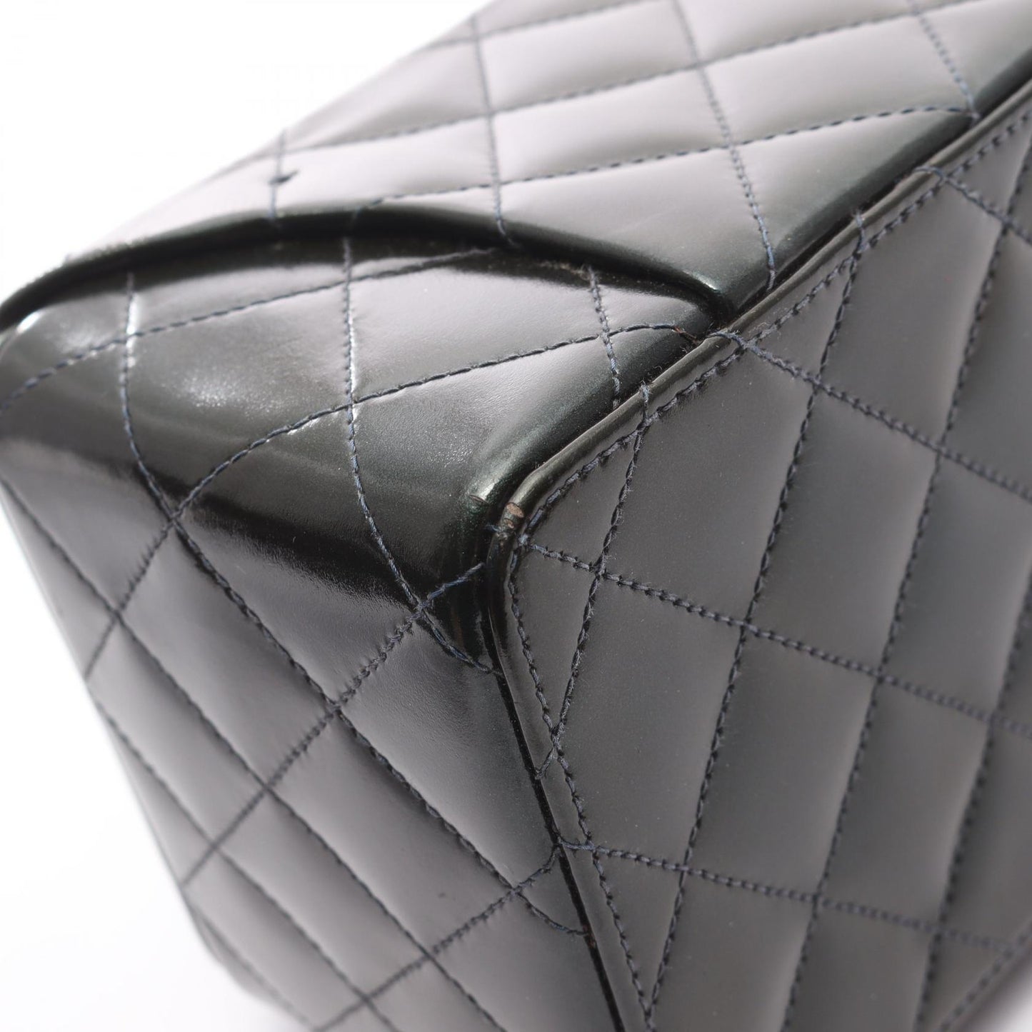 マトラッセ バニティバッグ エナメルレザー ダークグリーン ゴールド金具 ミラー付き シャネル バッグ CHANEL