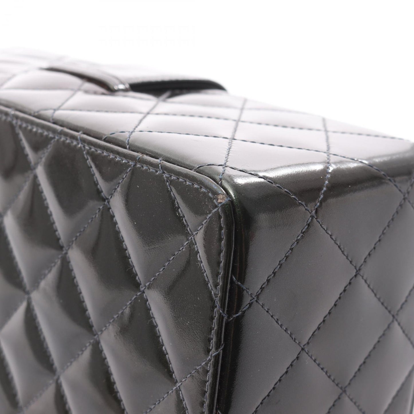 マトラッセ バニティバッグ エナメルレザー ダークグリーン ゴールド金具 ミラー付き シャネル バッグ CHANEL