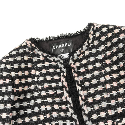 ツイード ノーカラージャケット コットン ナイロン ウール ブラック ピンク グレー 06A シャネル アウター CHANEL
