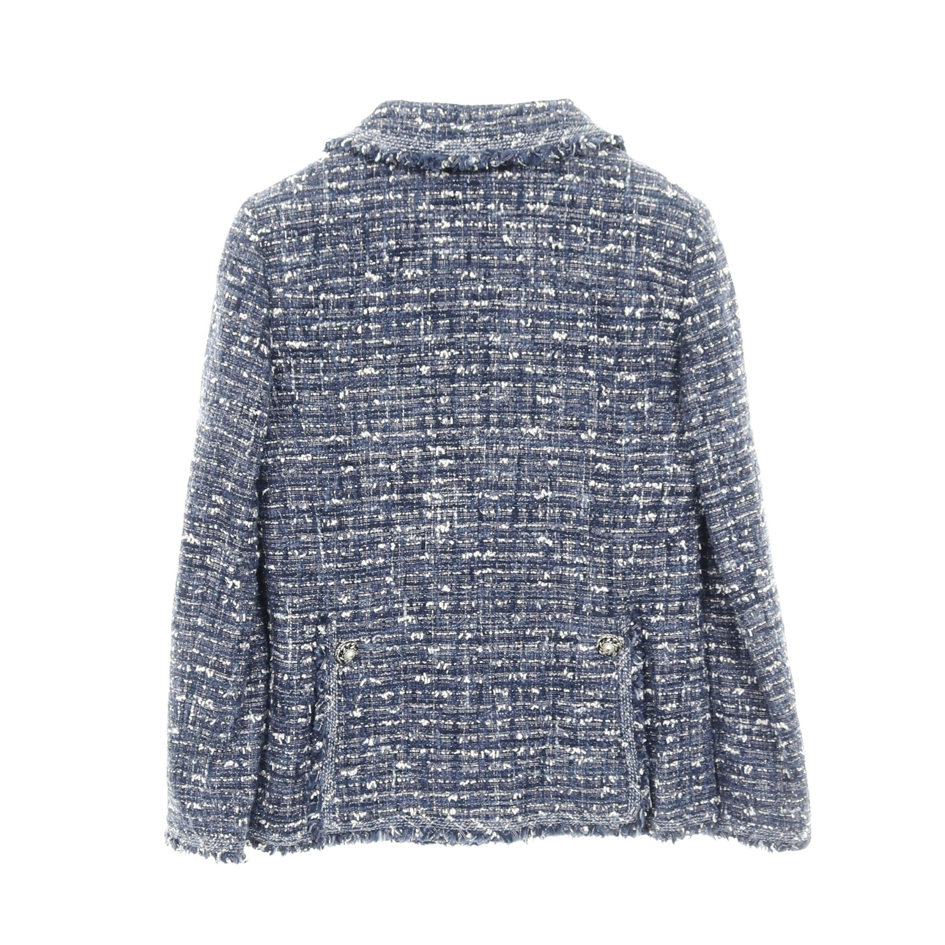 ココマークパールボタン ツイード ジャケット コットン ブルー ホワイト シャネル アウター CHANEL