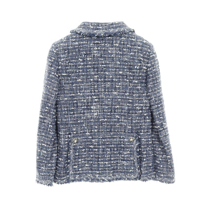 ココマークパールボタン ツイード ジャケット コットン ブルー ホワイト シャネル アウター CHANEL