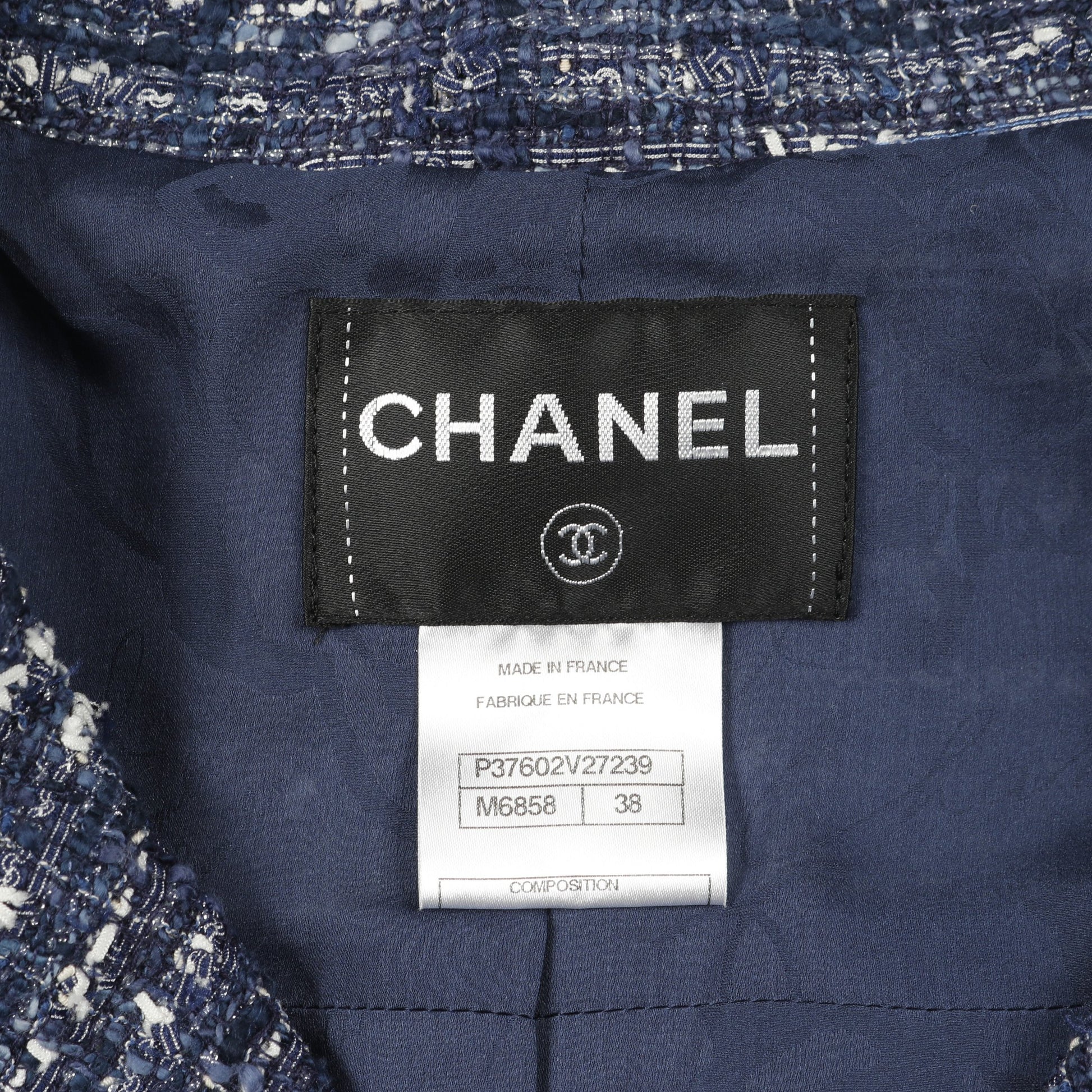 ココマークパールボタン ツイード ジャケット コットン ブルー ホワイト シャネル アウター CHANEL
