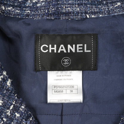 ココマークパールボタン ツイード ジャケット コットン ブルー ホワイト シャネル アウター CHANEL