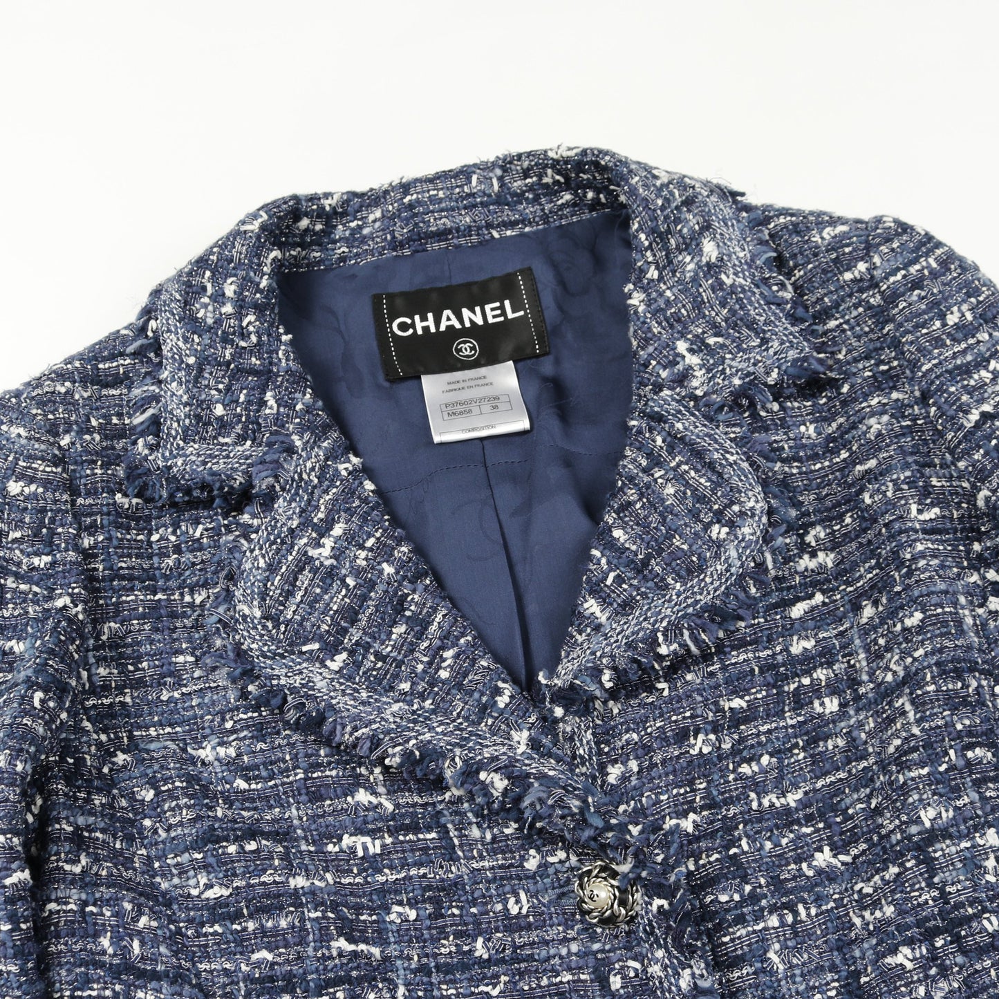 ココマークパールボタン ツイード ジャケット コットン ブルー ホワイト シャネル アウター CHANEL