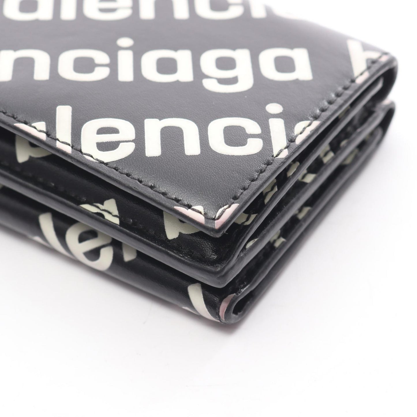 CASH MINI WALLET キャッシュ ミニ ウォレット 三つ折り財布 ロゴ総柄 レザー ブラック ホワイト バレンシアガ 財布・小物 BALENCIAGA