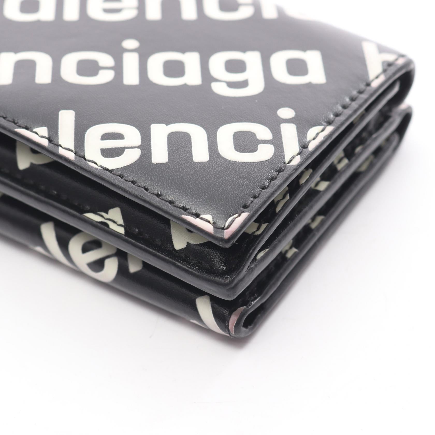 CASH MINI WALLET キャッシュ ミニ ウォレット 三つ折り財布 ロゴ総柄 レザー ブラック ホワイト バレンシアガ 財布・小物 BALENCIAGA