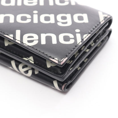 CASH MINI WALLET キャッシュ ミニ ウォレット 三つ折り財布 ロゴ総柄 レザー ブラック ホワイト バレンシアガ 財布・小物 BALENCIAGA