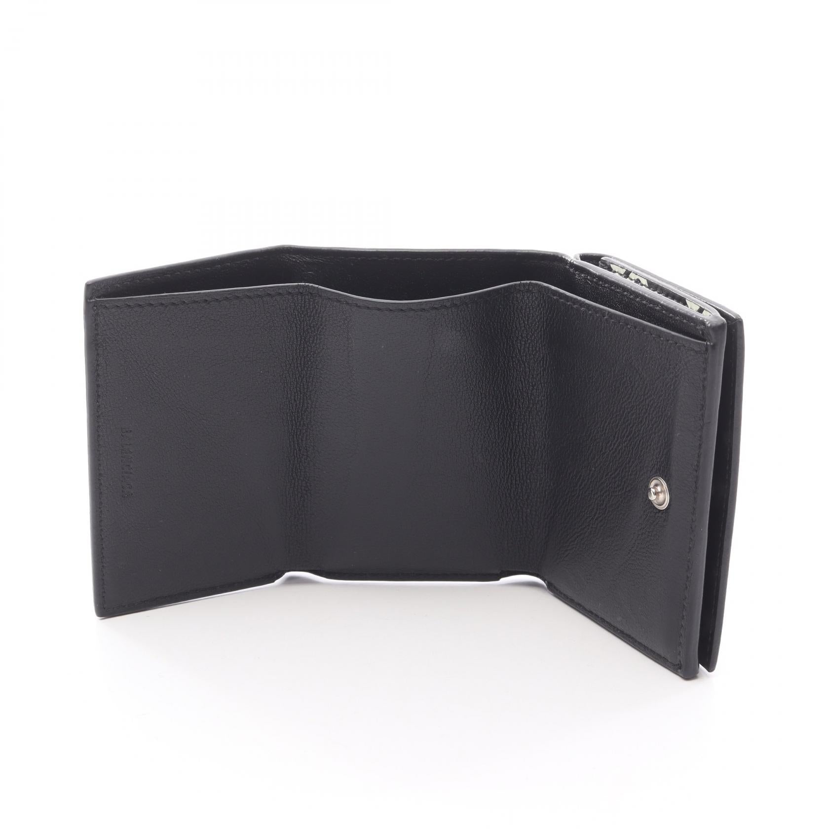CASH MINI WALLET キャッシュ ミニ ウォレット 三つ折り財布 ロゴ総柄 レザー ブラック ホワイト バレンシアガ 財布・小物 BALENCIAGA