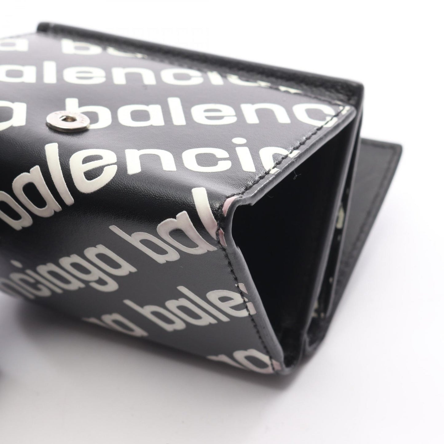 CASH MINI WALLET キャッシュ ミニ ウォレット 三つ折り財布 ロゴ総柄 レザー ブラック ホワイト バレンシアガ 財布・小物 BALENCIAGA