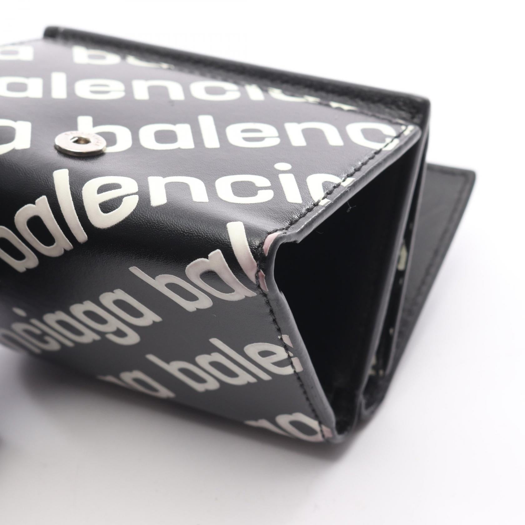 CASH MINI WALLET キャッシュ ミニ ウォレット 三つ折り財布 ロゴ総柄 レザー ブラック ホワイト バレンシアガ 財布・小物 BALENCIAGA