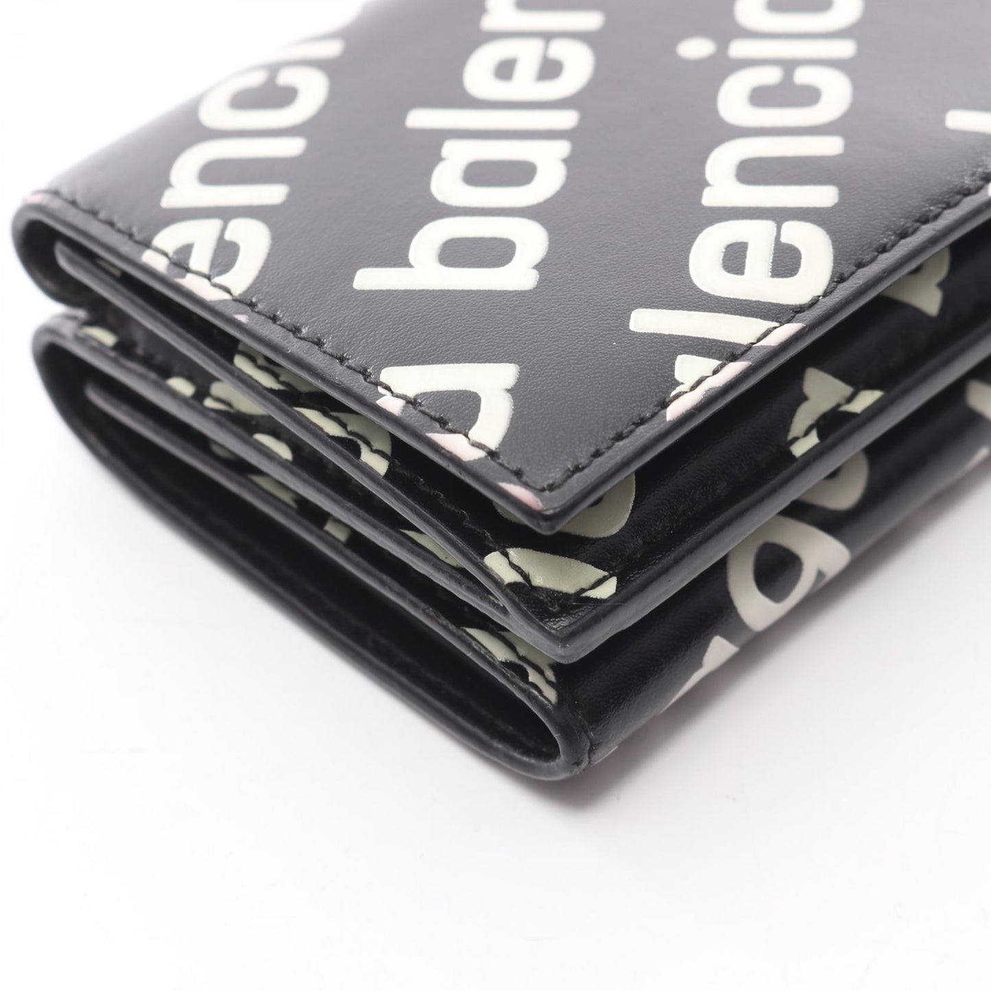 CASH MINI WALLET キャッシュ ミニ ウォレット 三つ折り財布 ロゴ総柄 レザー ブラック ホワイト バレンシアガ 財布・小物 BALENCIAGA