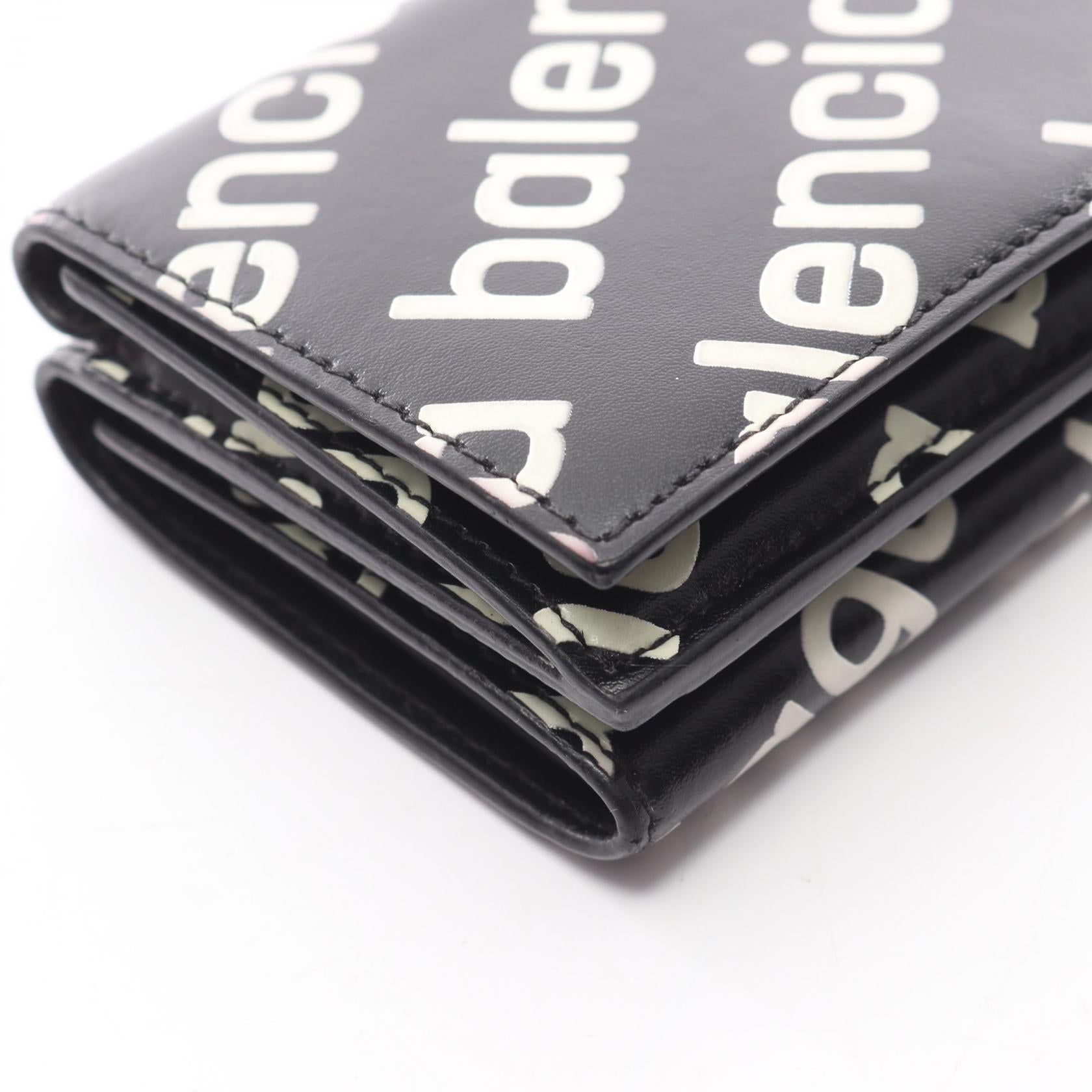 CASH MINI WALLET キャッシュ ミニ ウォレット 三つ折り財布 ロゴ総柄 レザー ブラック ホワイト バレンシアガ 財布・小物 BALENCIAGA