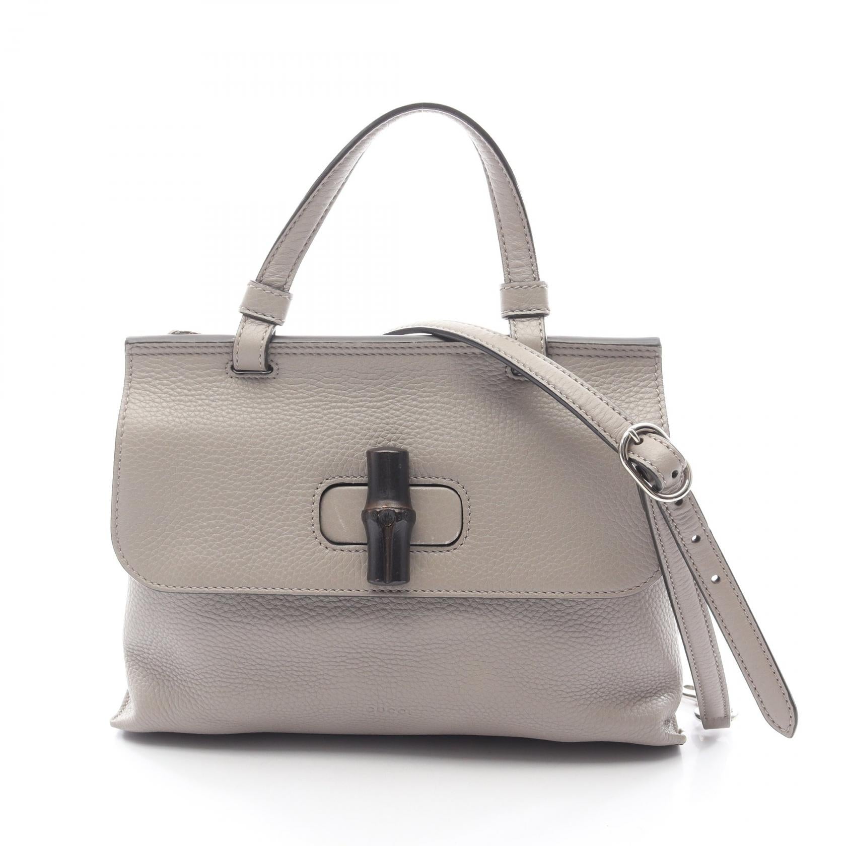 バンブー デイリー ハンドバッグ レザー ライトグレー 2WAY グッチ バッグ GUCCI