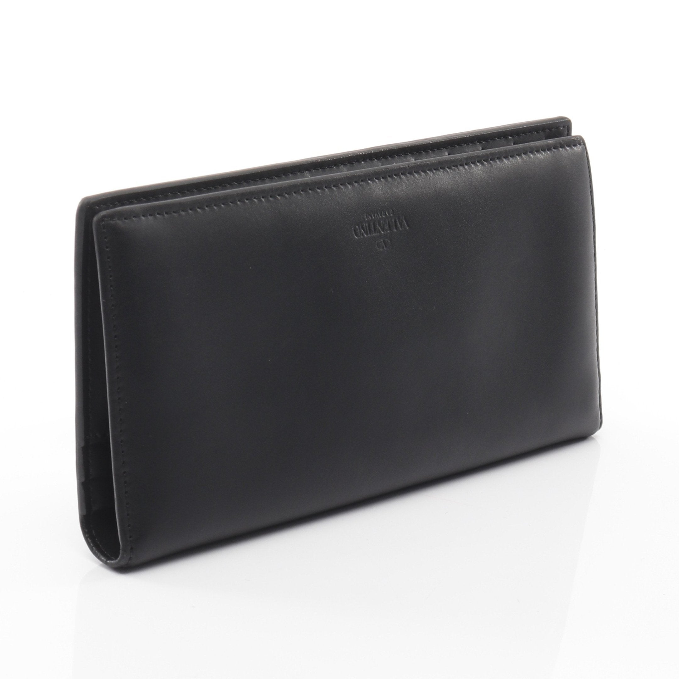 VLTN ロゴ入り ブラックレザー 二つ折り掛け財布 VLTN ロゴ入り ブラックレザー 二つ折り掛け財布 ヴァレンティノ