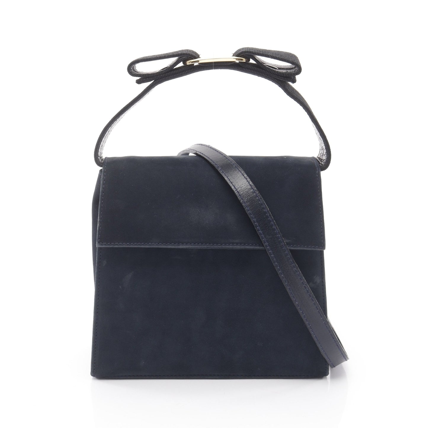 ヴァラリボン ハンドバッグ スエード レザー ダークネイビー 2WAY サルヴァトーレフェラガモ バッグ Salvatore Ferragamo