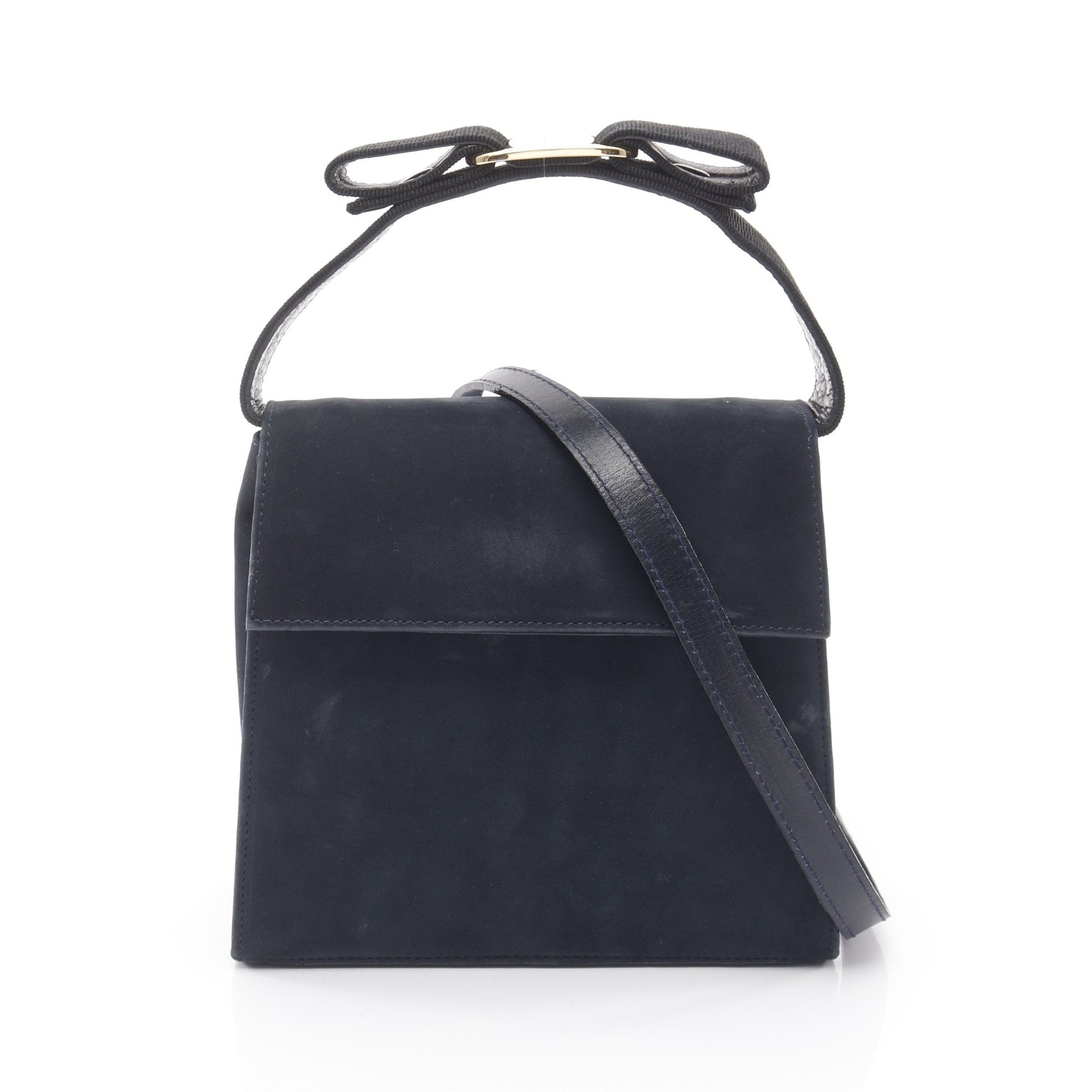 ヴァラリボン ハンドバッグ スエード レザー ダークネイビー 2WAY サルヴァトーレフェラガモ バッグ Salvatore Ferragamo