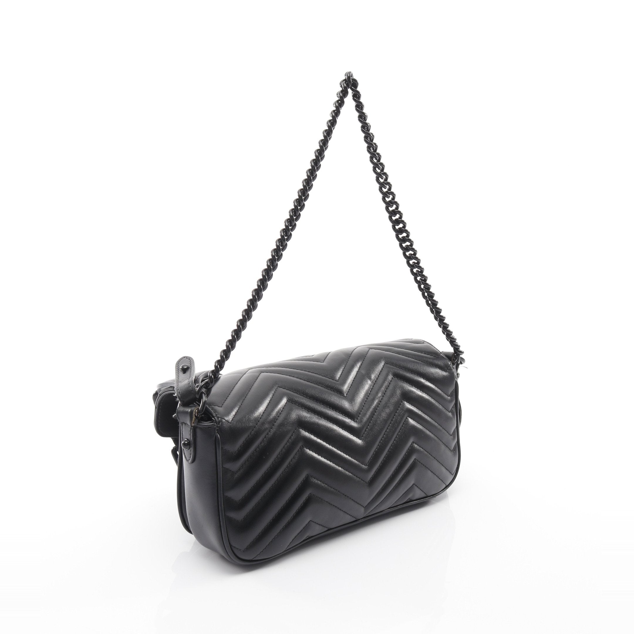 GGマーモント チェーンショルダーバッグ レザー ブラック 2WAY グッチ