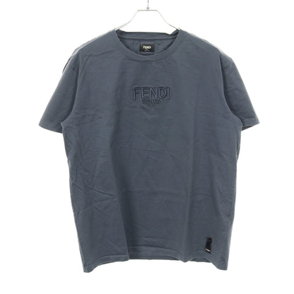 ロゴ刺繍 Tシャツ クルーネック 半袖 コットン グレー フェンディ トップス FENDI