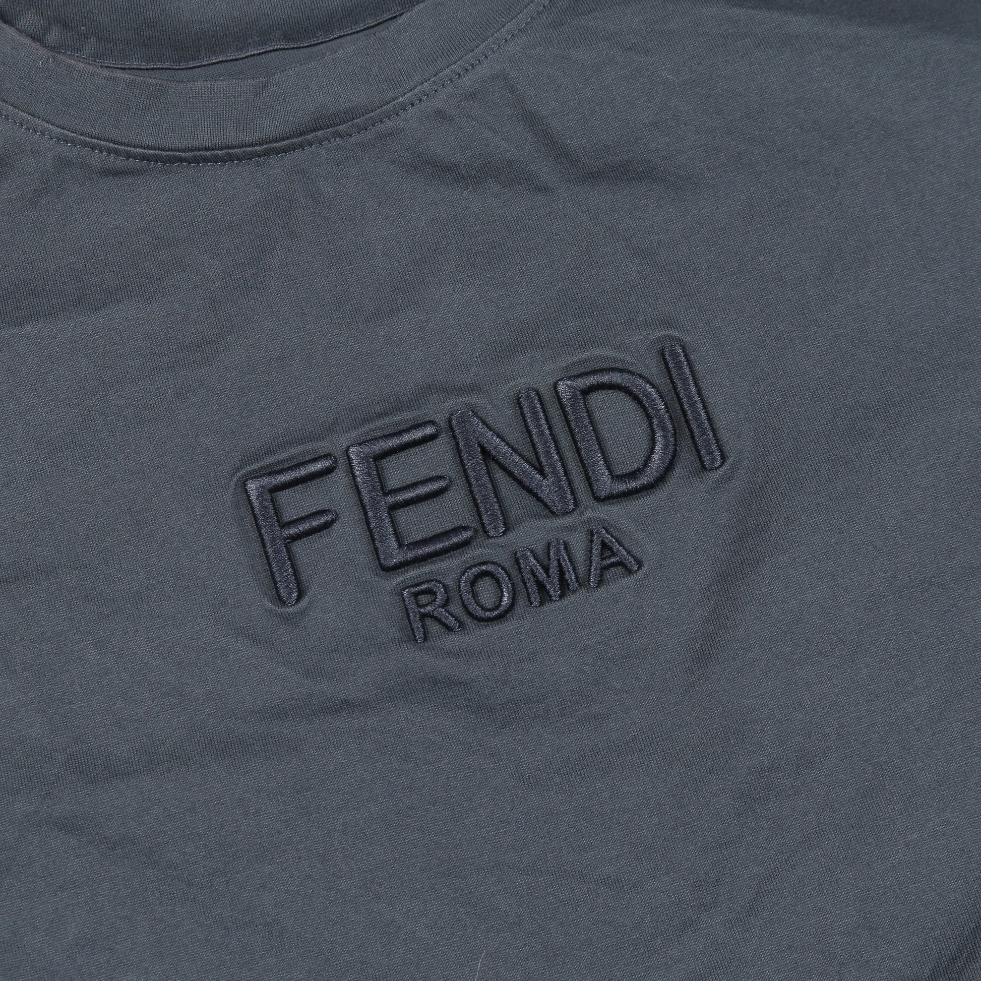 ロゴ刺繍 Tシャツ クルーネック 半袖 コットン グレー フェンディ トップス FENDI