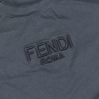 ロゴ刺繍 Tシャツ クルーネック 半袖 コットン グレー フェンディ トップス FENDI