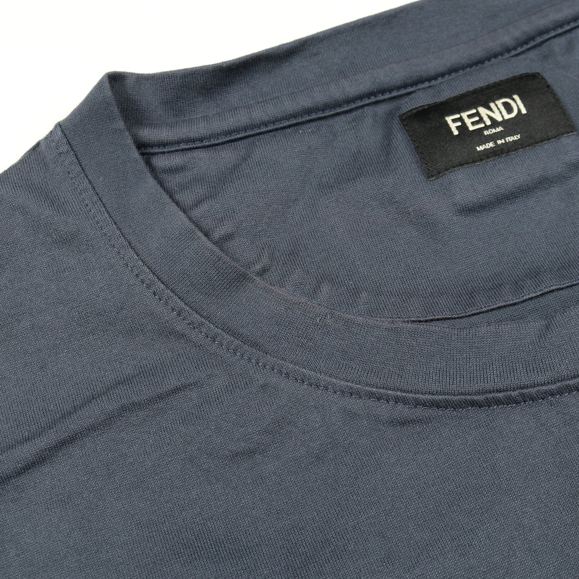 ロゴ刺繍 Tシャツ クルーネック 半袖 コットン グレー フェンディ トップス FENDI