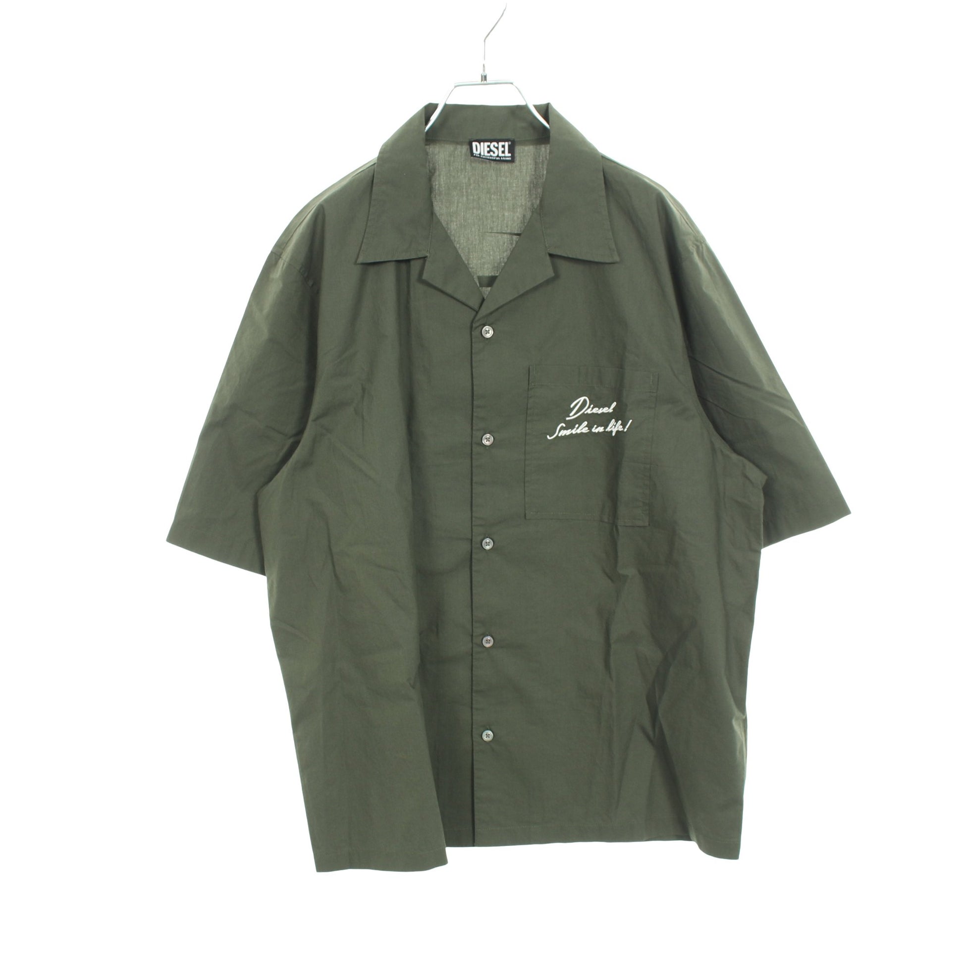 シャツ 半袖 バックロゴ コットン ダークグリーン ディーゼル トップス DIESEL